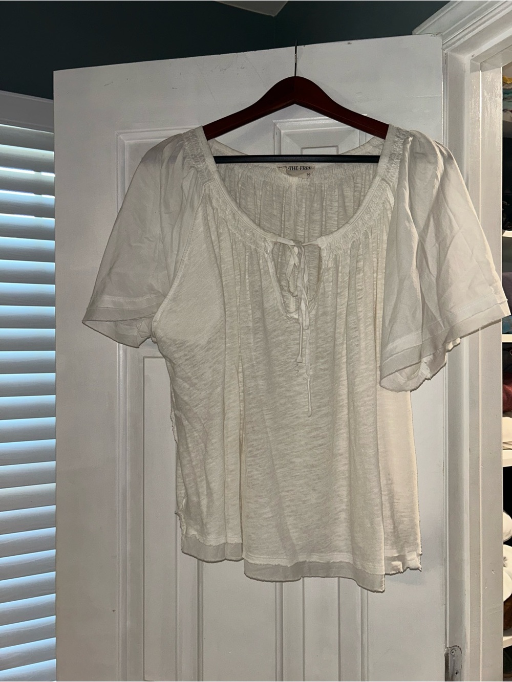 We The Free White Scoop Neck Tie-Front Peasant Blouse